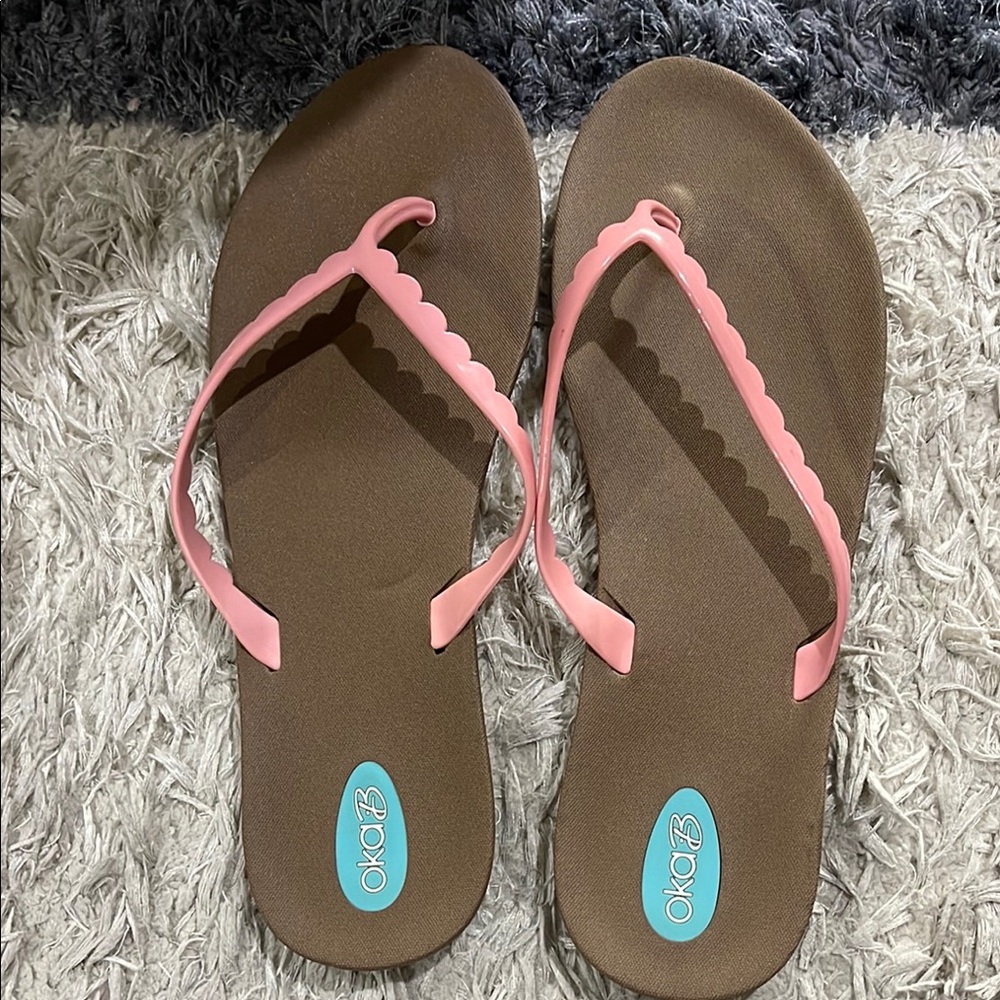 OKA b. Brown Sandals with Pink Straps